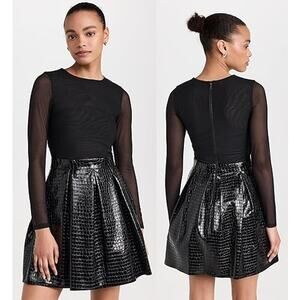 Alice + Olivia Black Mesh Sleeve Mini Dress